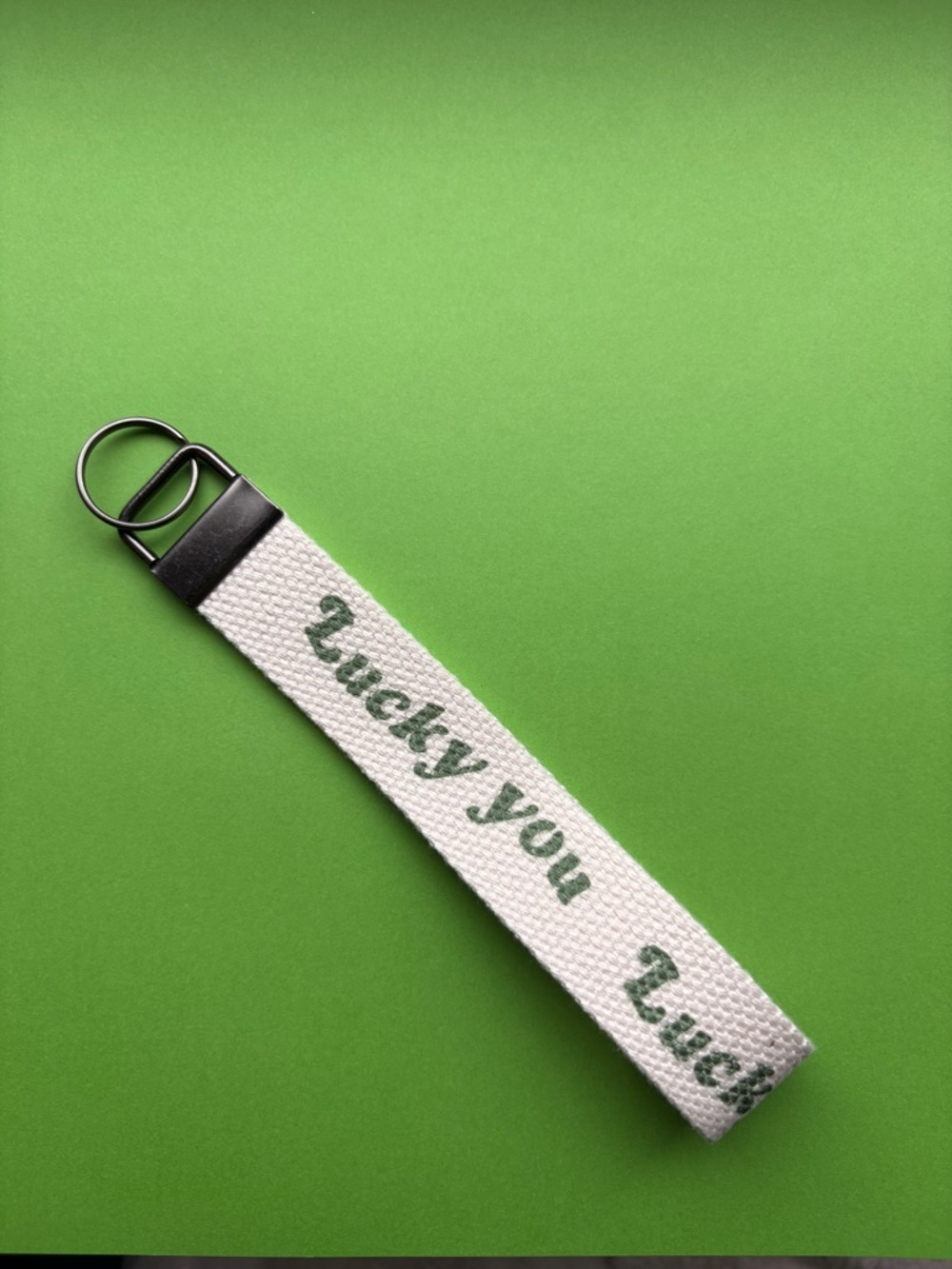 Hand made White 'Lucky You' Woven Key Fob Wristlet
